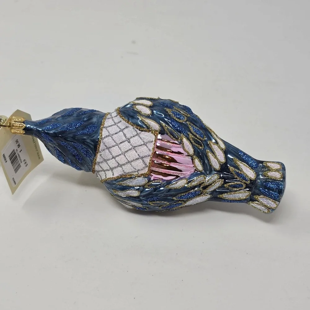 NIB JingleNog Marion Blue Bird Ornament #80689 Hand Blown & Painted in Poland